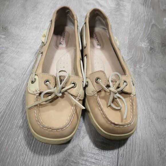 Sperry Top-Sider Ladies Size 7M Tan & Beige Leather & Synthetic Upper Boat Shoes - Picture 4 of 8